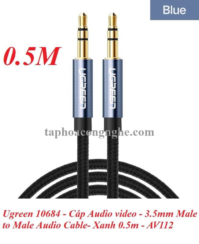 Ugreen 10684 0.5M màu Xanh Cáp âm thanh 2 đầu 3.5mm dương AV112 30010684